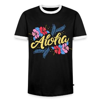 Aloha - Männer Kontrast-T-Shirt - Schwarz/Weiß - Vorne - AI Model Female 172 light (172cm) & AI Model Male 178 light (178cm)