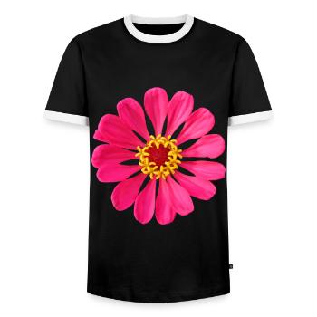 wundervolle pinke Zinnie, Blume, Blüte, floral, - Männer Kontrast-T-Shirt - Schwarz/Weiß - Vorne - AI Model Female 172 light (172cm) & AI Model Male 178 light (178cm)