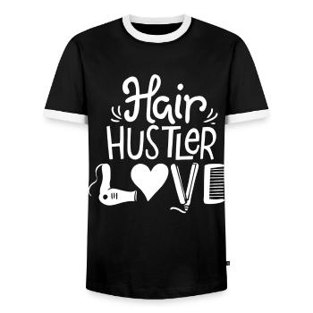 Hairdresser Barber Hairdresser - Men's Ringer Shirt - black/white - Front - AI Model Female 172 light (172cm) & AI Model Male 178 light (178cm)