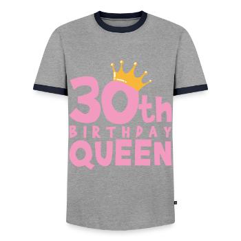 30th birthday - Men's Ringer Shirt - grey/navy  - Front - AI Model Female 172 light (172cm) & AI Model Male 178 light (178cm)