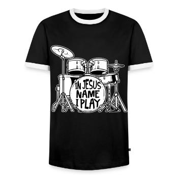 Schlagzeuger Christian - Männer Kontrast-T-Shirt - Schwarz/Weiß - Vorne - AI Model Female 172 light (172cm) & AI Model Male 178 light (178cm)