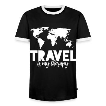 to travel - Men's Ringer Shirt - black/white - Front - AI Model Female 172 light (172cm) & AI Model Male 178 light (178cm)