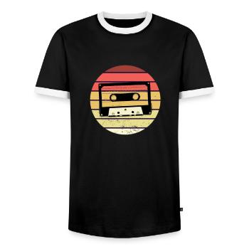 Vintage Retro Music Kassetten Audio Tape 80's 90's - Männer Kontrast-T-Shirt - Schwarz/Weiß - Vorne - AI Model Female 172 light (172cm) & AI Model Male 178 light (178cm)