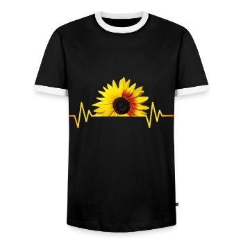 Sunflower, sunflower, heartbeat, rhythm - Men's Ringer Shirt - black/white - Front - AI Model Female 172 light (172cm) & AI Model Male 178 light (178cm)