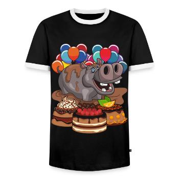 Kids Birthday Gift Animal Hippo - Men's Ringer Shirt - black/white - Front - AI Model Female 172 light (172cm) & AI Model Male 178 light (178cm)