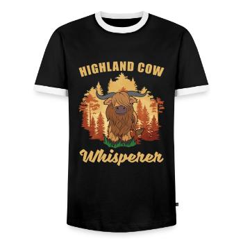 Farmer Farmer Gift Scottish Highland Beef - Men's Ringer Shirt - black/white - Front - AI Model Female 172 light (172cm) & AI Model Male 178 light (178cm)