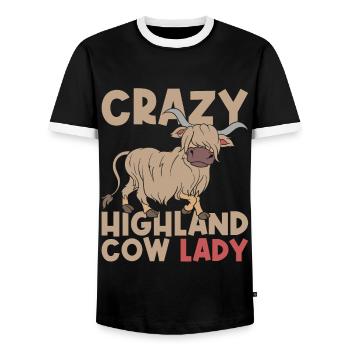 Highland Cattle Lady Scottish highland cattle - Men's Ringer Shirt - black/white - Front - AI Model Female 172 light (172cm) & AI Model Male 178 light (178cm)
