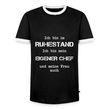 Ruhestand eigener Chef und meine Frau Ehefrau Opa - Männer Kontrast-T-Shirt - Schwarz/Weiß - Vorne - AI Model Female 172 light (172cm) & AI Model Male 178 light (178cm)