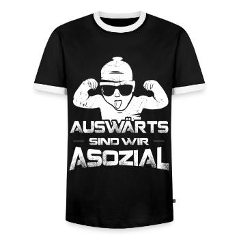 Auswärts sind wir asozial Ultras Fußball Fan Kurve - Männer Kontrast-T-Shirt - Schwarz/Weiß - Vorne - AI Model Female 172 light (172cm) & AI Model Male 178 light (178cm)