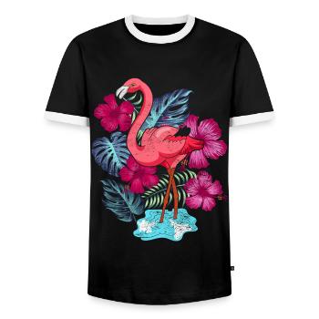 Tropical Bird Animal Lover Gift Flamingo - Men's Ringer Shirt - black/white - Front - AI Model Female 172 light (172cm) & AI Model Male 178 light (178cm)