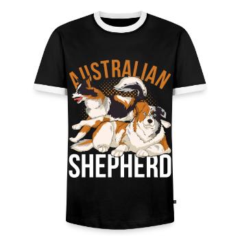 Aussie Dog Owner Dog Australian Shepherd - Men's Ringer Shirt - black/white - Front - AI Model Female 172 light (172cm) & AI Model Male 178 light (178cm)