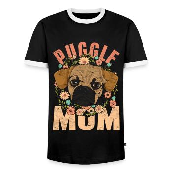 Puggle Mom Dog Gift Mother's Day Puggle - Men's Ringer Shirt - black/white - Front - AI Model Female 172 light (172cm) & AI Model Male 178 light (178cm)