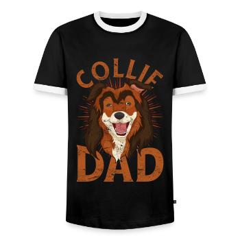 Collie Papa Dogs Gift Father's Day Long Hair Collie - Men's Ringer Shirt - black/white - Front - AI Model Female 172 light (172cm) & AI Model Male 178 light (178cm)