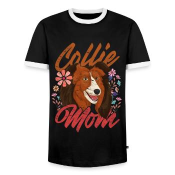 Collie Mama Dog Gift Mother's Day Long Hair Collie - Men's Ringer Shirt - black/white - Front - AI Model Female 172 light (172cm) & AI Model Male 178 light (178cm)