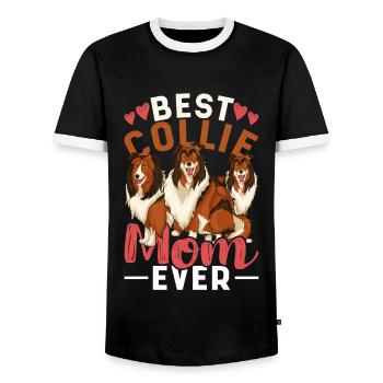 Amoureux des chiens Cadeau de fête des mères Chien Mama Collie - T-shirt contrasté Homme - noir/blanc - Devant - AI Model Female 172 light (172cm) & AI Model Male 178 light (178cm)