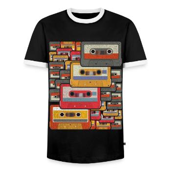 Cassette rétro - T-shirt contrasté Homme - noir/blanc - Devant - AI Model Female 172 light (172cm) & AI Model Male 178 light (178cm)