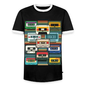 Eighties Retro 80s Cassette - Men's Ringer Shirt - black/white - Front - AI Model Female 172 light (172cm) & AI Model Male 178 light (178cm)