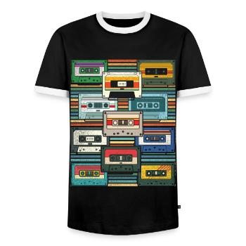 80s Music Lover Cadeau Cassette Rétro - T-shirt contrasté Homme - noir/blanc - Devant - AI Model Female 172 light (172cm) & AI Model Male 178 light (178cm)