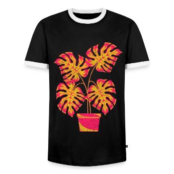 Jardinier tropical de plantes d’intérieur Cadeau Monstera - T-shirt contrasté Homme - noir/blanc - Devant - AI Model Female 172 light (172cm) & AI Model Male 178 light (178cm)