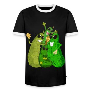 Cool Vegetable Funny Gift Sunglasses Cucumber - Men's Ringer Shirt - black/white - Front - AI Model Female 172 light (172cm) & AI Model Male 178 light (178cm)