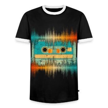 Retro Cassette Musique Cadeau Musicien Soundwave - T-shirt contrasté Homme - noir/blanc - Devant - AI Model Female 172 light (172cm) & AI Model Male 178 light (178cm)