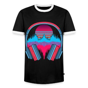 Casque Cadeau Musique 90s Synthwave Soundwave - T-shirt contrasté Homme - noir/blanc - Devant - AI Model Female 172 light (172cm) & AI Model Male 178 light (178cm)