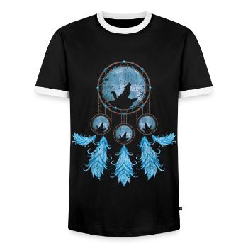 Gift Idea Feathers Dream Catcher Howling Wolf - Men's Ringer Shirt - black/white - Front - AI Model Female 172 light (172cm) & AI Model Male 178 light (178cm)
