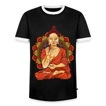 Mandala Bouddha Cadeau Bouddhisme Bouddha - T-shirt contrasté Homme - noir/blanc - Devant - AI Model Female 172 light (172cm) & AI Model Male 178 light (178cm)