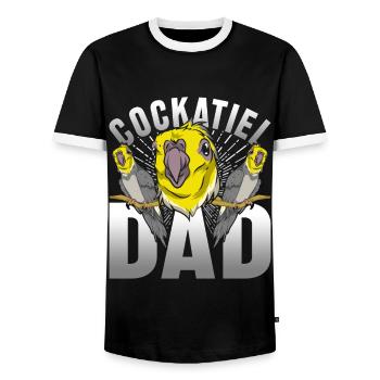 Bird Papa Father's Day Gift Idea Cockatiel - Men's Ringer Shirt - black/white - Front - AI Model Female 172 light (172cm) & AI Model Male 178 light (178cm)