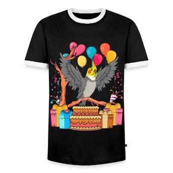 Birthday Gift Parrot Bird Cockatiel - Men's Ringer Shirt - black/white - Front - AI Model Female 172 light (172cm) & AI Model Male 178 light (178cm)