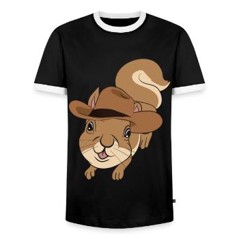 Animal Lover Cowboy Gift Squirrel - Men's Ringer Shirt - black/white - Front - AI Model Female 172 light (172cm) & AI Model Male 178 light (178cm)