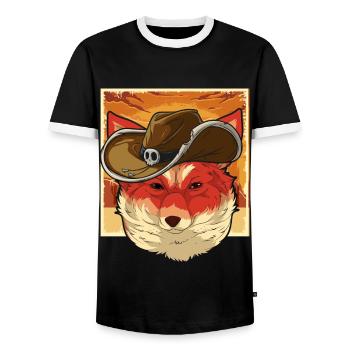 Animal Lover Cowboy Gift Fox - Men's Ringer Shirt - black/white - Front - AI Model Female 172 light (172cm) & AI Model Male 178 light (178cm)