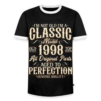 1998 Jahrgang geboren Vintage Geburtstag Geschenk - Männer Kontrast-T-Shirt - Schwarz/Weiß - Vorne - AI Model Female 172 light (172cm) & AI Model Male 178 light (178cm)