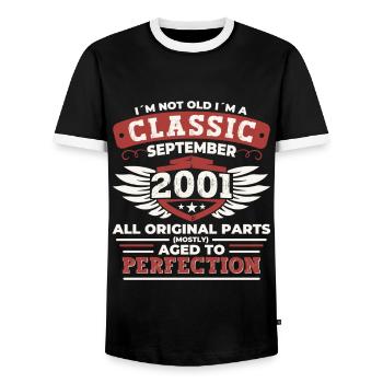 Né en 2001 Anniversaire Cadeau Hommes Septembre - T-shirt contrasté Homme - noir/blanc - Devant - AI Model Female 172 light (172cm) & AI Model Male 178 light (178cm)