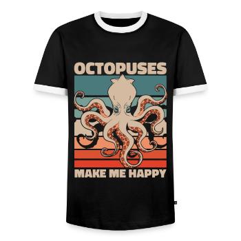Octopus Octopus Cuttlefish Animal - Men's Ringer Shirt - black/white - Front - AI Model Female 172 light (172cm) & AI Model Male 178 light (178cm)