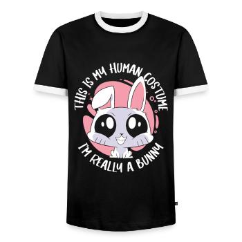 Rabbit Animal Pet Rabbit - Men's Ringer Shirt - black/white - Front - AI Model Female 172 light (172cm) & AI Model Male 178 light (178cm)