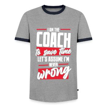 Coach Trainer - Men's Ringer Shirt - grey/navy  - Front - AI Model Female 172 light (172cm) & AI Model Male 178 light (178cm)