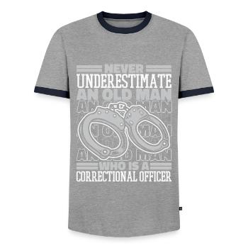 Justizvollzugsbeamter Wärter Vollzugsbeamter - Männer Kontrast-T-Shirt - Grau/Navy  - Vorne - AI Model Female 172 light (172cm) & AI Model Male 178 light (178cm)