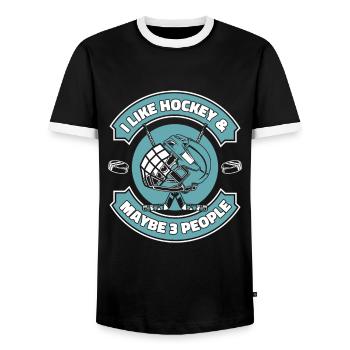 Ice Hockey Hockey Sports - Men's Ringer Shirt - black/white - Front - AI Model Female 172 light (172cm) & AI Model Male 178 light (178cm)