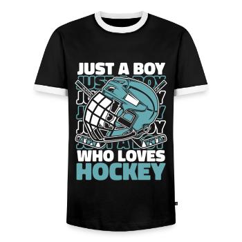 Ice Hockey Hockey Sports - Men's Ringer Shirt - black/white - Front - AI Model Female 172 light (172cm) & AI Model Male 178 light (178cm)