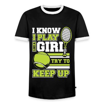 Tennis tennis player - Men's Ringer Shirt - black/white - Front - AI Model Female 172 light (172cm) & AI Model Male 178 light (178cm)