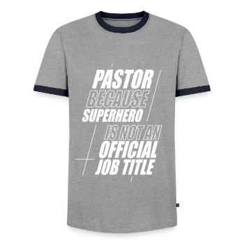 Pastor Pastor Preacher Church Christian - Men's Ringer Shirt - grey/navy  - Front - AI Model Female 172 light (172cm) & AI Model Male 178 light (178cm)