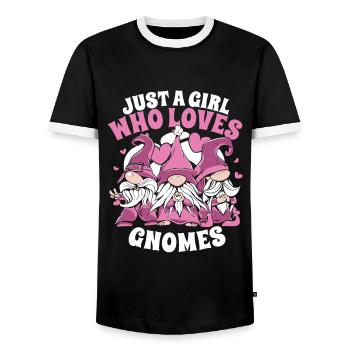 Garden Gnome Gnome Gardener Figure - Men's Ringer Shirt - black/white - Front - AI Model Female 172 light (172cm) & AI Model Male 178 light (178cm)