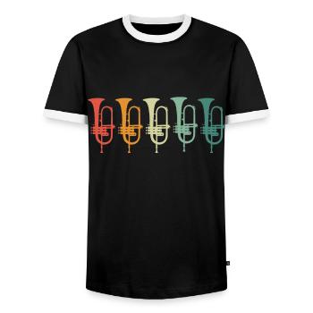 Flugelhorn Flugelhornist Horn Instrument - Men's Ringer Shirt - black/white - Front - AI Model Female 172 light (172cm) & AI Model Male 178 light (178cm)
