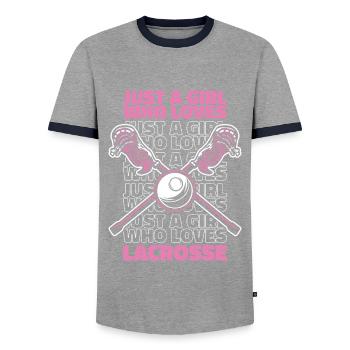 Sports de crosse Joueurs de crosse - T-shirt contrasté Homme - gris/marine  - Devant - AI Model Female 172 light (172cm) & AI Model Male 178 light (178cm)