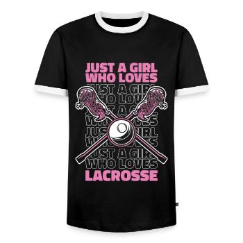 Lacrosse Sports Lacrosse Players - Men's Ringer Shirt - black/white - Front - AI Model Female 172 light (172cm) & AI Model Male 178 light (178cm)