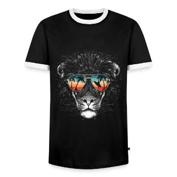 Lion Lion Animal Africa - Men's Ringer Shirt - black/white - Front - AI Model Female 172 light (172cm) & AI Model Male 178 light (178cm)
