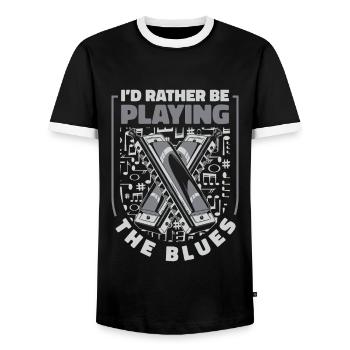 Harmonica Harmonica Instrument Music - Men's Ringer Shirt - black/white - Front - AI Model Female 172 light (172cm) & AI Model Male 178 light (178cm)