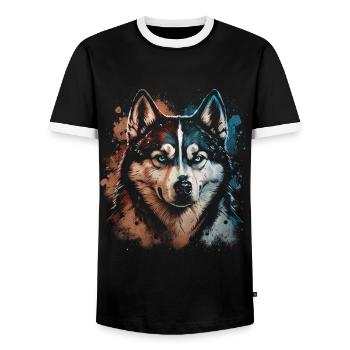 Chien Husky Sibérien - T-shirt contrasté Homme - noir/blanc - Devant - AI Model Female 172 light (172cm) & AI Model Male 178 light (178cm)