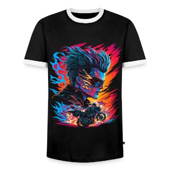 Ghostrider Illustration Moto Synthwave Art - T-shirt contrasté Homme - noir/blanc - Devant - AI Model Female 172 light (172cm) & AI Model Male 178 light (178cm)